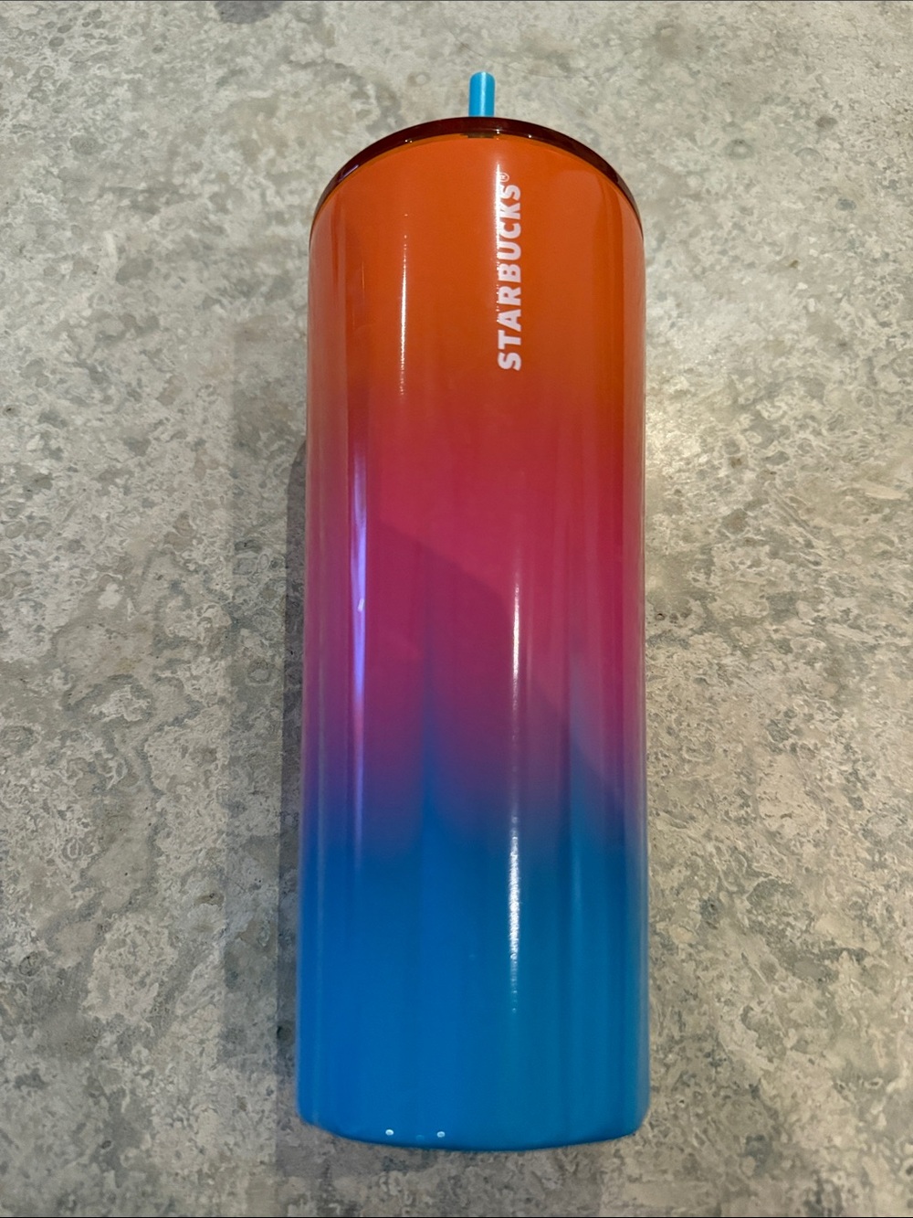 Starbucks Orange Pink Blue Ombre Stainless Tumbler with Blue Straw